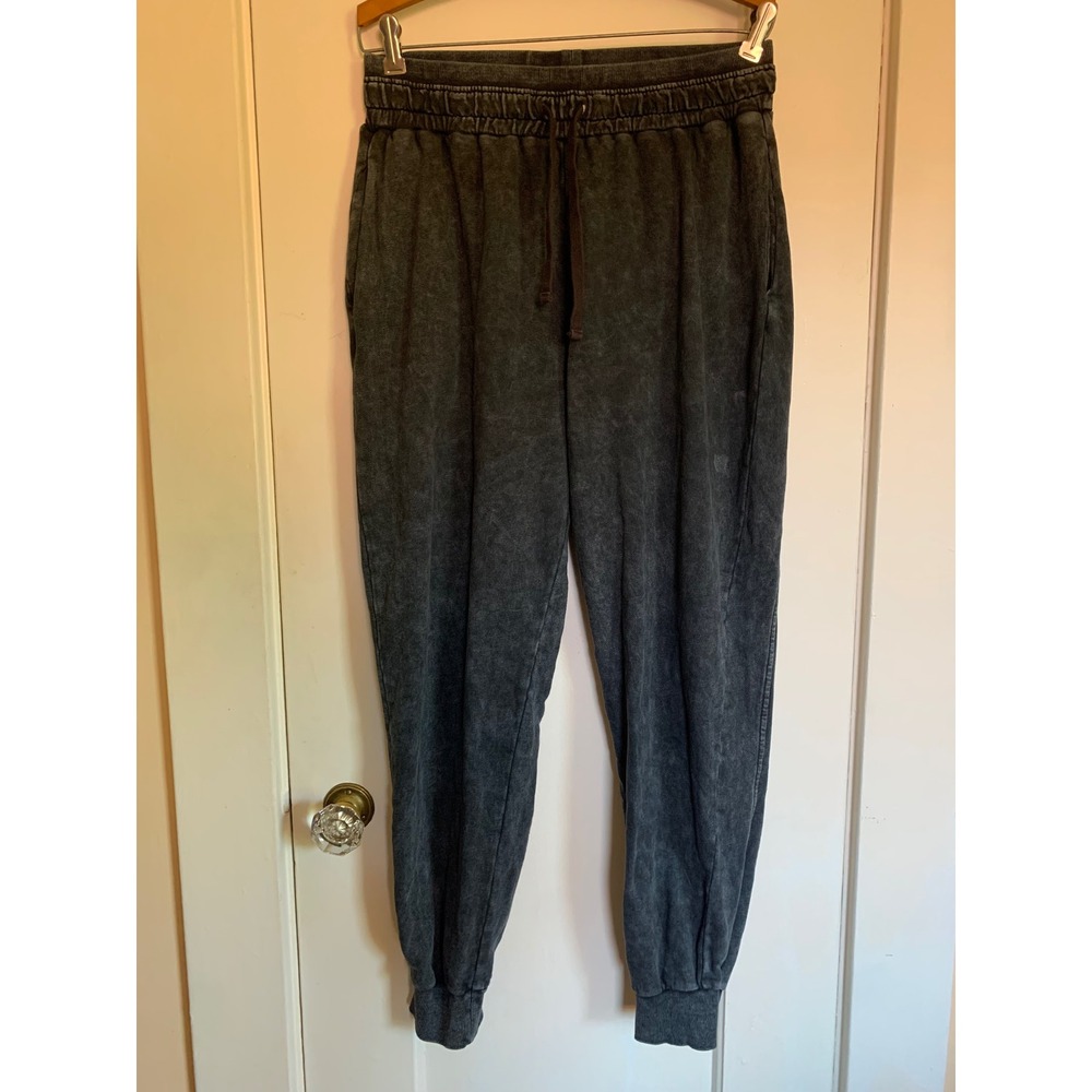 JustFab Acid Wash Jogger Sweatpants Gray Large Elastic Waist Drawstring Pockets